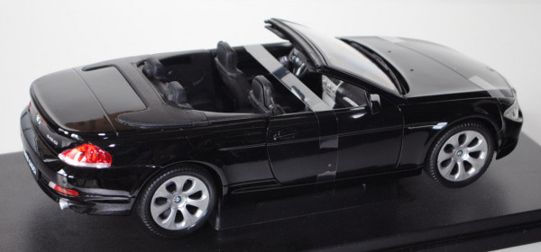 BMW 645Ci Cabrio (Typ E64), Modell 2004-2005, schwarz, Türen + Motorhaube zu öffnen, Welly, 1:18, mb