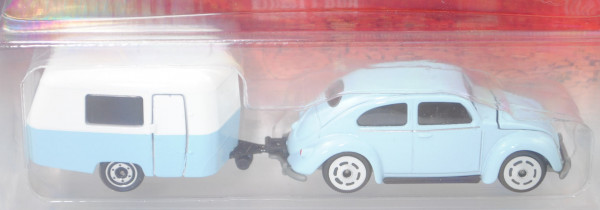 VW Beetle / Käfer Standardlimousine (Typ 11, Mod. 53-57) (Nr. 241A-2) mit ERIBA-Wohnanhänger, blau