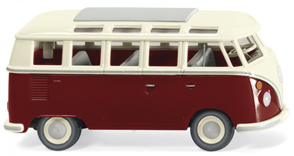VW Transporter Kombi Samba (Sambabus, Typ 2 T1, Modell 1963-1967), weiß/purpurrot, Wiking, 1:87, mb