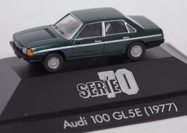Audi 100 GL 5E (C2, Typ 43, Modell 1977-1979), dunkel-moosgrünmetallic, Herpa, 1:87, PC-Box (m-)