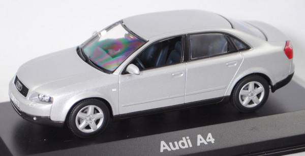 Audi A4 3.0 (B6, Typ 8E, Modell 2000-2004), lichtsilber metallic, Minichamps, 1:43, Werbeschachtel