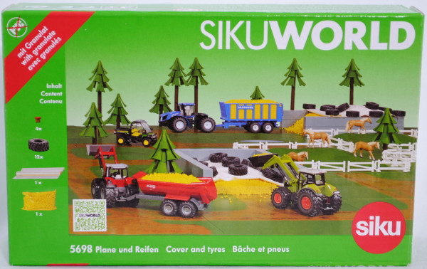 Plane und Reifen für SIKU WORLD, Inhalt: 4 Stück rote Steckadapter, 12 Stück Reifen, 1 Stück reinwei