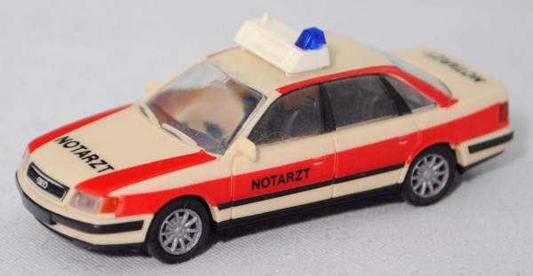Audi 100 quattro (Mod. 90-94) Notarzt, hellelfenbein, 1 Blaul. weg, 10-Speichen-Felgen, Rietze, 1:87