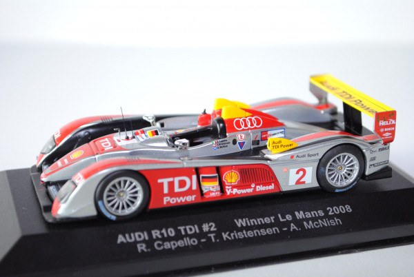 Audi R10 TDI, 24h Le Mans 2008, silber/gelb/rot/schwarz, Capello/Kristensen/McNish, Nr. 2, 1:43, ixo