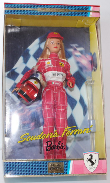 Scuderia Ferrari Barbie® Doll, rot, bekleidet mit Rennoveral, Ferrari / Shell / BRIDGESTONE / FedEx
