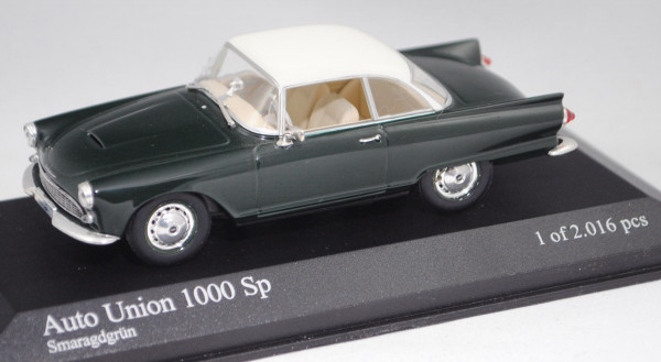 Auto Union 1000 SP Coupé (Mod. 1958-1965), smaragdgrün/eierschalenweiß, Minichamps, 1:43, PC-Box