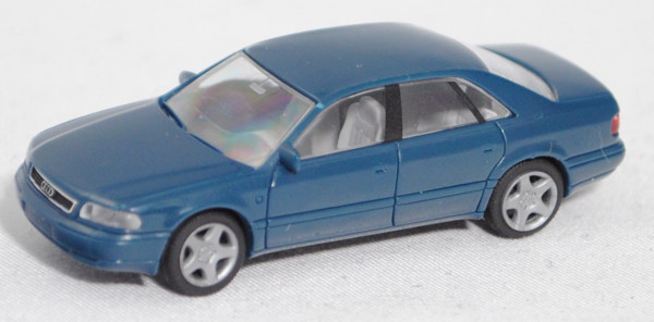 Audi A8 4.2 quattro (1. Gen., D2, Typ 4D, Modell 1994-1999), azurblau, Rietze, 1:87, Werbeschachtel