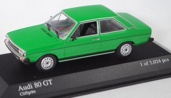 Audi 80 GT (B1, Typ 80, Modell 1974-1975), cliffgrün (Lacknummer L61A), Minichamps, 1:43, PC-Box