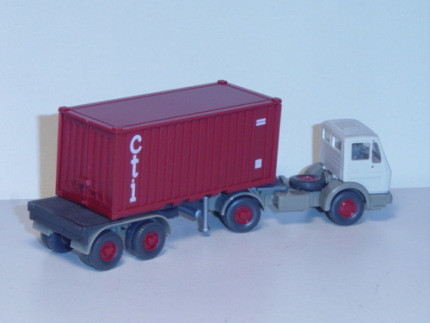 Mercedes Stahl-Container Sattelzug, achatgrau/steingrau/graphitgrau/rubinrot, cti, Wiking, 1:87, mb