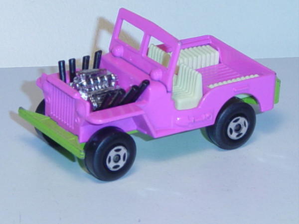 Jeep Hot Rod, erikaviolett, Chassis hell-gelbgrün, mit Anhängerkupplung, Matchbox Series
