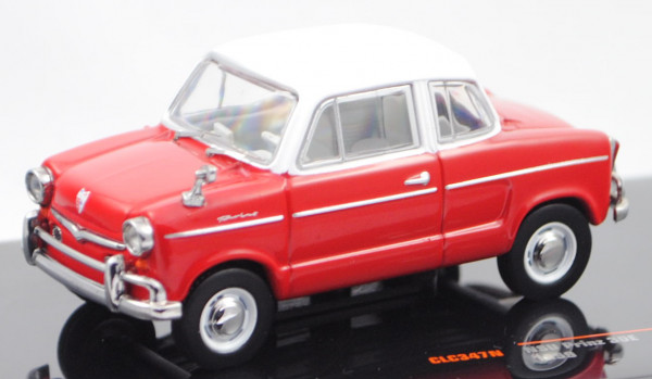 NSU Prinz 30E (Typ 40, E = Export, Modell 1959-1960), karminrot, Dach weiß, IXO, 1:43, PC-Box