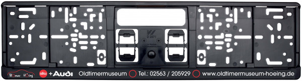 2 Stück Kennzeichenhalter Logoclip schwarz für Größe 520 x 110 mm, siku + Audi Oldtimermuseum