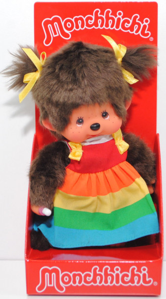 Monchhichi Rainbow Dress Girl (Mädchen mit Regenbogenkleid), 20 cm groß, Sekiguchi