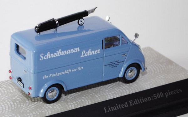DKW Schnellaster Kastenwagen, taubenblau, Schreibwaren Lehner / Ihr Fachgeschäft vor Ort / Gustav Le