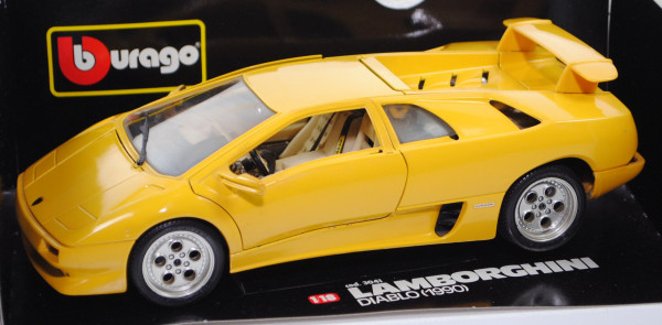 Lamborghini Diablo (Mod. 1990-1999, Baujahr 1990), hell-signalgelb, Bburago, 1:18, mb (Lagerspuren)