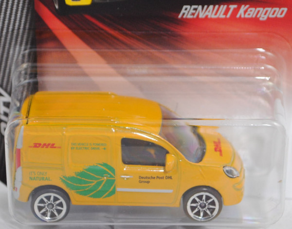 Renault Kangoo Z.E. (2. Gen., Modell 2011-2013), maisgelb, DHL, majorette, 1:64, Blister (Müllwagen)