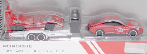 Porsche Taycan Turbo S + Autotransporter + Porsche-Austria 917/4.5 Kurzheck Coupé, rot, 23, majorett