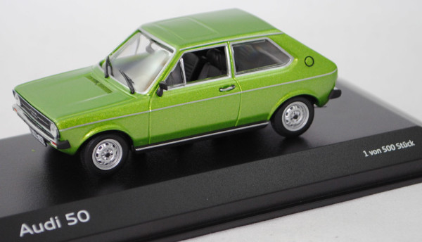 Audi 50 LS (1. Gen., Typ 86, Modell 1974-1976), viperngrünmetallic, Minichamps, 1:43, Werbebox