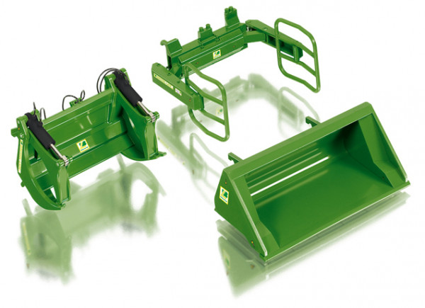 Frontlader Werkzeuge - Set A John Deere grün, Set bestehend aus: Hochkippschaufel, Rund- und Rechtec