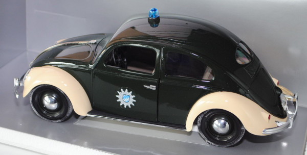 VW Käfer Standardlimousine (Typ 11) (Brezelkäfer), Modell 1949, tannengrün/elfenbein, POLIZEI Bayern