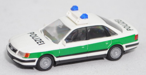 Audi 100 quattro 2.8 E (C4, Modell 90-94) Polizei Bayern, weiß/grün, POLIZEI, Rietze, 1:87, Werbebox