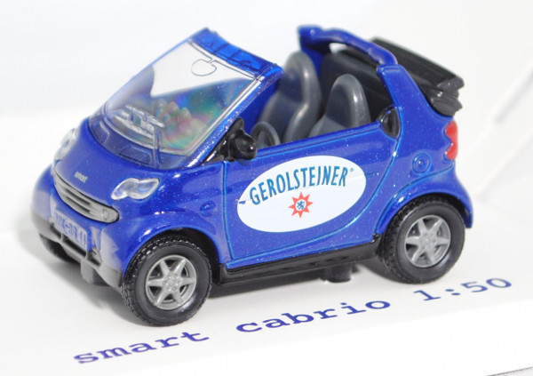 smart fortwo cabrio passion (Typ A 450, Mod. 2000-2003), blaumetallic, GEROLSTEINER®, Werbeschachtel