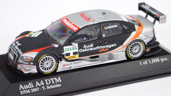 Audi A4 DTM 2007 (B7, Typ 8EC/R13), silber/schwarz, DTM 2007, Timo Scheider, Nr. 8, Minichamps, 1:43