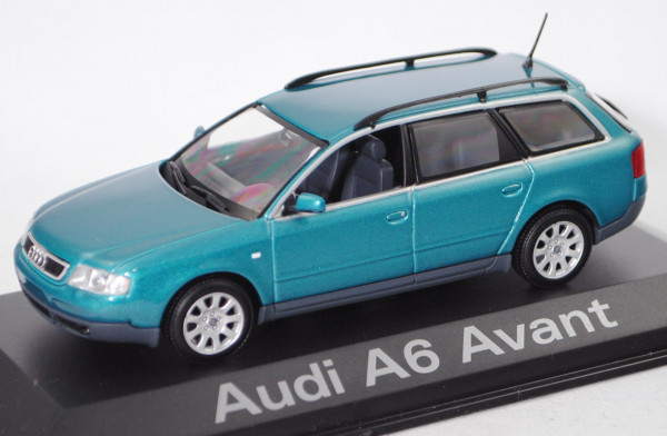 Audi A6 Avant 2.8 (C5, Typ 4B, Modell 1998-2001), turmalingrün metallic, Minichamps, 1:43, Werbebox
