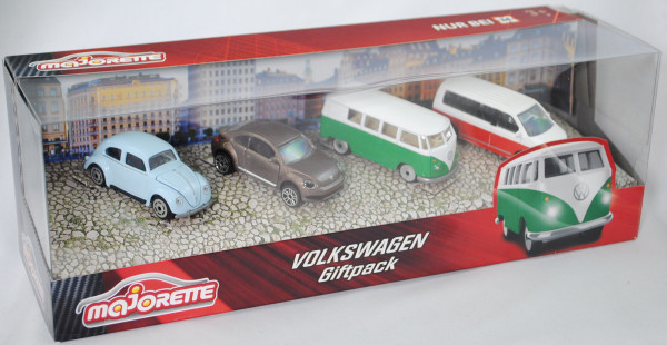 Volkswagen Giftpack: VW Käfer; VW The Beetle; VW Transporter Kleinbus; VW T6 Multivan, majorette, mb