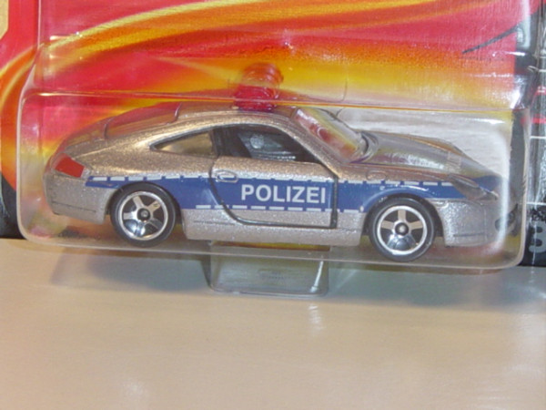 Porsche 996 (Nr. 209.1), silber/blau, POLIZEI, Türen zu öffnen, majorette, 1:57, Blister