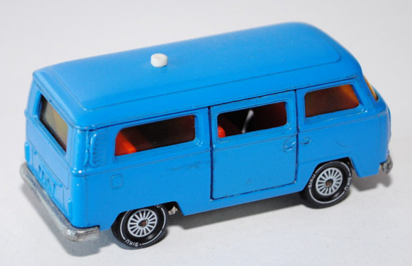 00003 VW Bus (Typ T2b, Modell 1972-1979), himmelblau, innen rotorange, Lenkrad integriert, Verglasun