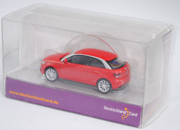 Audi A1 (Typ 8X, Modell 2010-), misanorot/silber, Deutschland Card, Herpa, 1:87, Werbeschachtel (Lim