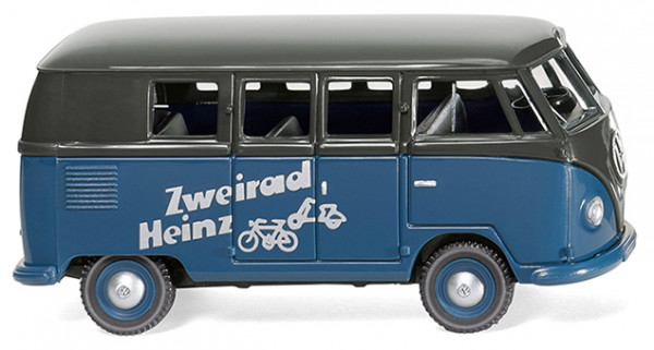VW Transporter T1 1100 Kleinbus (Typ 2 T1, Mod. 50-54), grau/blau, Zweirad / Heinz, Wiking, mb