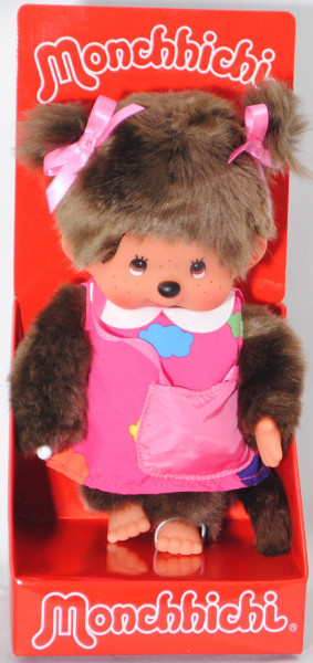 Monchhichi Carry Around Girl (Mädchen mit pinkem Kleid und Trageschleife), 20 cm groß, Sekiguchi