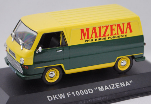 AUTO UNION-DKW-Imosa Schnellaster F 1000 D Kastenwagen (Mod. 64-74), gelb/grün, MAIZENA, 1:43