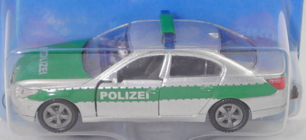 00006 BMW 545i (Baureihe E60, Mod. 03-05) Polizei-Streifenwagen, weißalu/grün, SIKU, 1:58, P28b