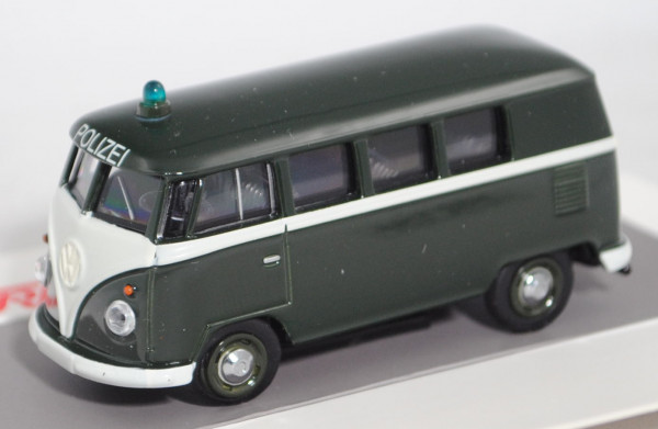 VW Transporter Kleinbus Polizei (Typ 2 T1, Modell 1962-1963), tannengrün, POLIZEI, Schuco, 1:64, mb