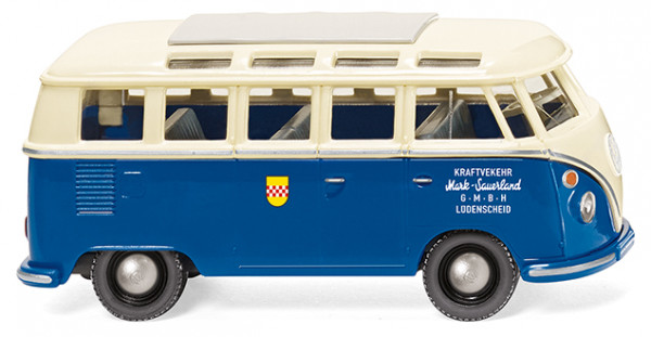 VW Transporter Samba (Mod. 63-67), elfenbein/blau, KRAFTVERKEHR/Mark-Sauerland, Wiking, 1:87, mb