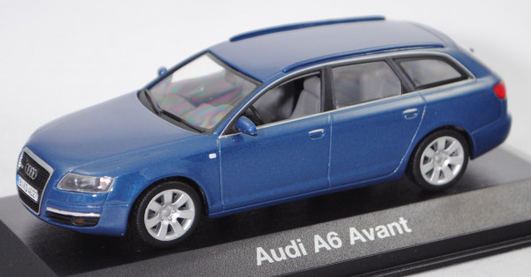 Audi A6 Avant 3.2 (C6, Typ 4F, Modell 2005-2008), stratosblau metallic, Minichamps, 1:43, Werbebox