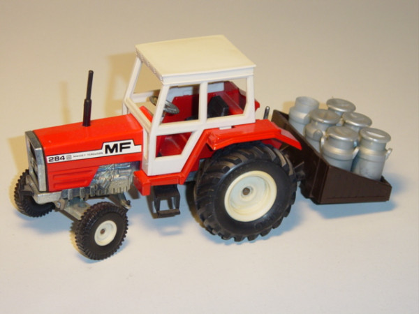 Massey Ferguson MF 284 S Traktor mit Kannenhalter, verkehrsrot, kleine Vorderräder, Deckel einer Mil
