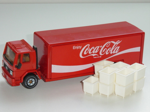 00003 Ford Cargo Getränkewagen, verkehrsrot, Enjoy / Coca-Cola / Trade-mark®, 11 weiße Kisten, Sackk