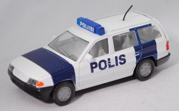 03200 FI Opel Astra Caravan 1.4i (Typ F, Fünftürer, Modell 96-98), weiß/saphirblau, POLIS / POLIISI