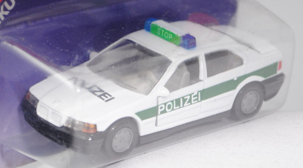 00001 BMW 320i (Baureihe E36, Modell 1992-1996) Polizei-Streifenwagen, reinweiß/hell-moosgrün, innen