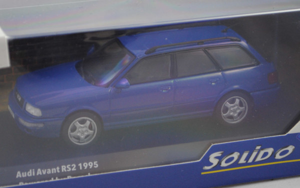 Audi Avant RS2 (4. Gen., Baureihe B4, Modell 1994-1995), nogaroblau perleffekt, Solido, 1:43, PC-Box