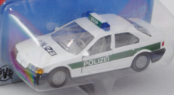 00003 BMW 320i (Baureihe E36, Modell 1992-1996) Polizei-Streifenwagen, reinweiß/hell-moosgrün, innen