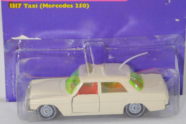 00002 Mercedes-Benz 250/8 (W 114, Mod. 67-72) Taxi, hellelfenbein, Dachschild schmal, SIKU, P16h m.r