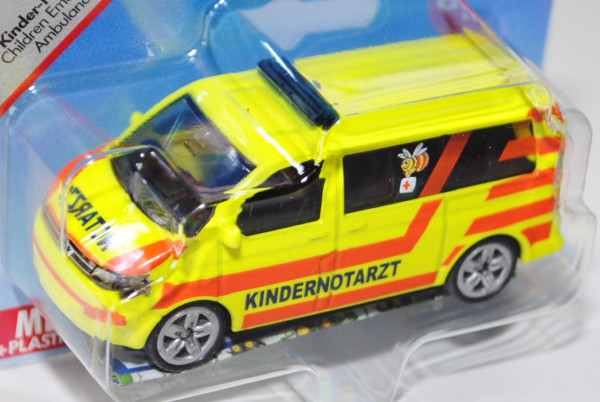 00001 VW T5 facelift Multivan Kinder-Notarztwagen, Modell 2009-2015, leuchtgelb, innen schwarz, Lenk