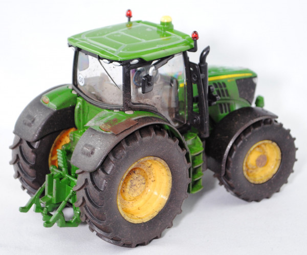 John Deere 6210R Traktor (Modell 2011-2014), smaragdgrün/zinkgelb, verschmutzte Ausführung, LIMITED