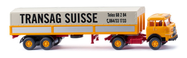 Krupp SF 806 (Mod. 1964-1968) Pritschensattelzug, melonengelb, TRANSAG SUISSE, Wiking, 1:87, mb