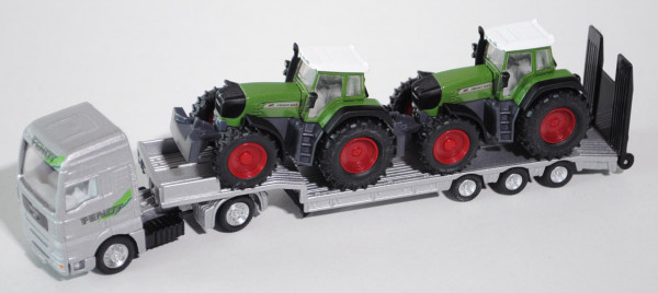00000 MAN TGA Tieflader mit Fendt (926 + 924 Vario) Traktoren, silber+grün/grau, 1:87, L17mK blau m-